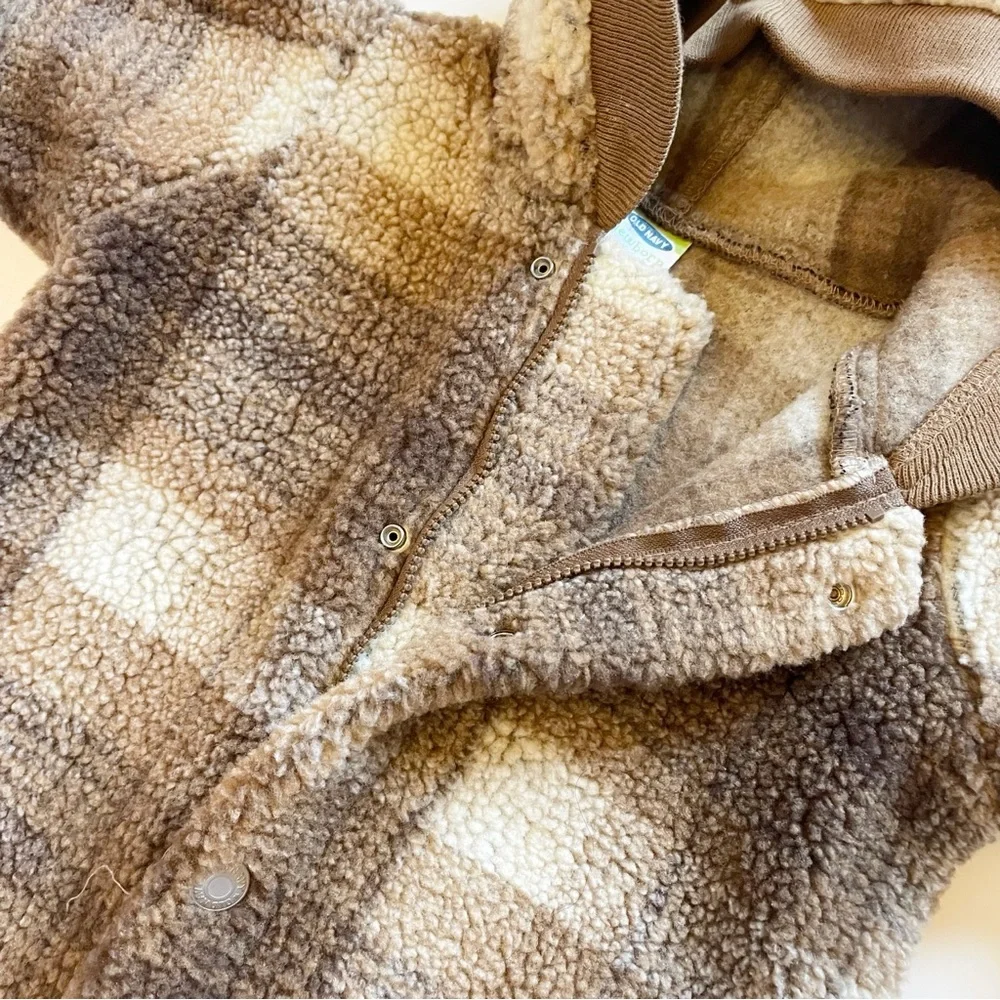 Old Navy Plaid Sherpa Fleece Hooded Winter Bunting | 0-3m
